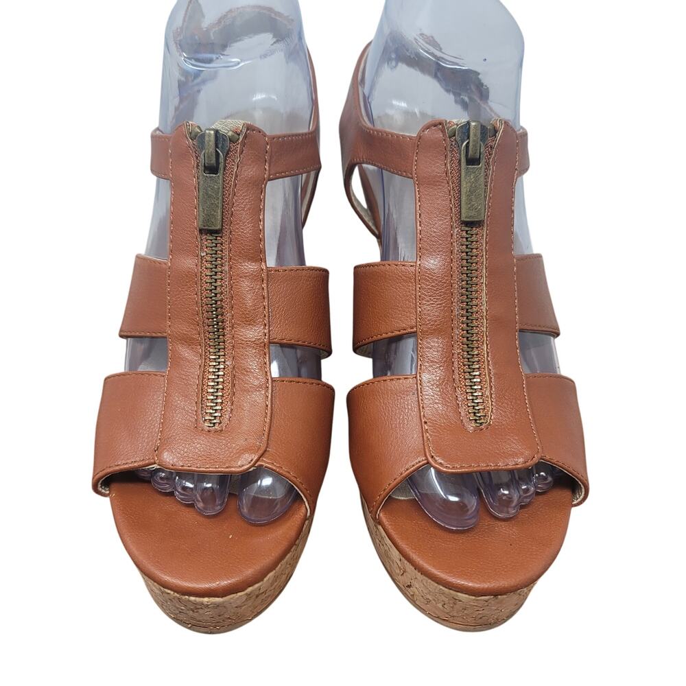 White Mountain Dharma Brown Front Zip Wedge Heels 4" Women 7.5